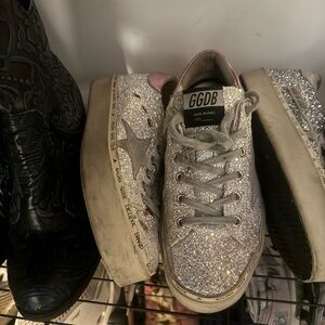 silver glitter pink golden goose iridescent